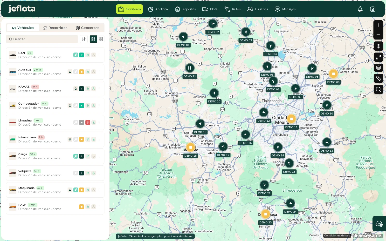 Jeflota en computadora: monitoreo de vehículos sobre el mapa de México